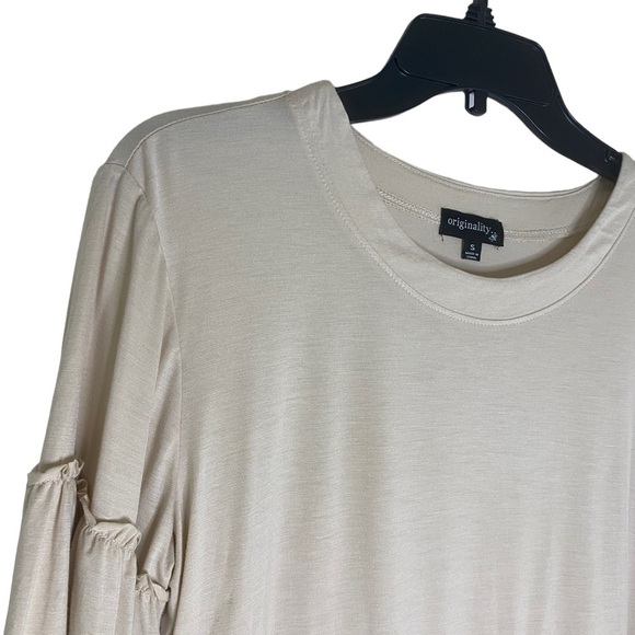 Originality Babydoll Flowy Cream Top Short Sleeve Ruffle Women Small HSH NEW - Picture 7 of 7